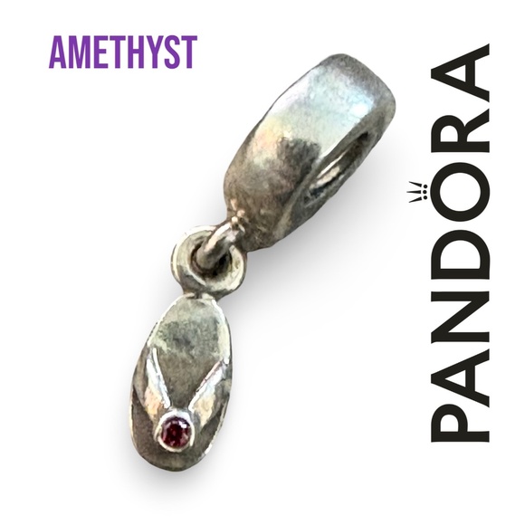 Pandora Jewelry - Authentic Retired Pandora Flip Flop Dangle Charm - Sterling Silver & Purple CZ
